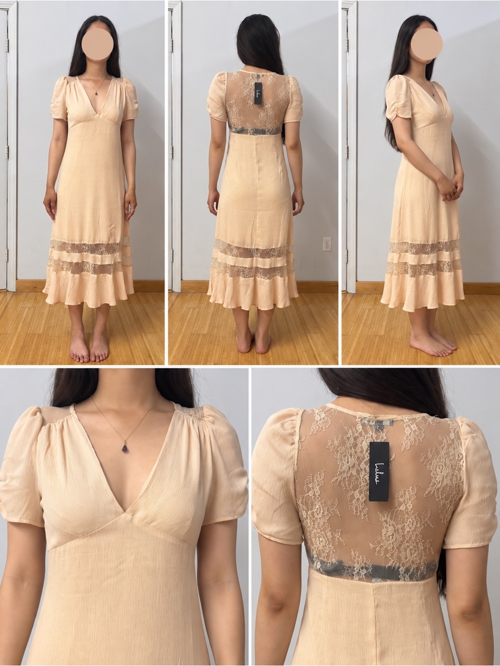 Lulu's Soft Peach Lace-Back Midi Dress